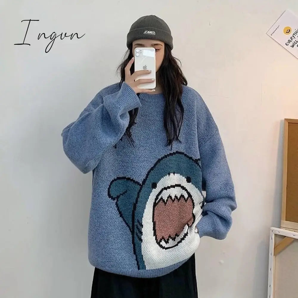 Ingvn - Cute Shark Kawaii Retro Loose Sweater