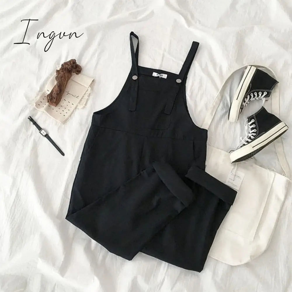 Ingvn - Jumpsuits Women Spring Strap Button Ankle-length Solid Harajuku BF Loose Kawaii Wide-leg Students Womens All-match Trendy Chic