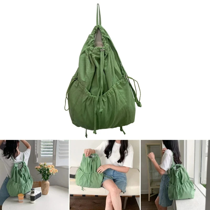 Ingvn  Fashion Ruched Drawstring Backpacks for Women Aesthetic Nylon Fabric Women Backpack Light Weight Students Bag Travel Female Bag