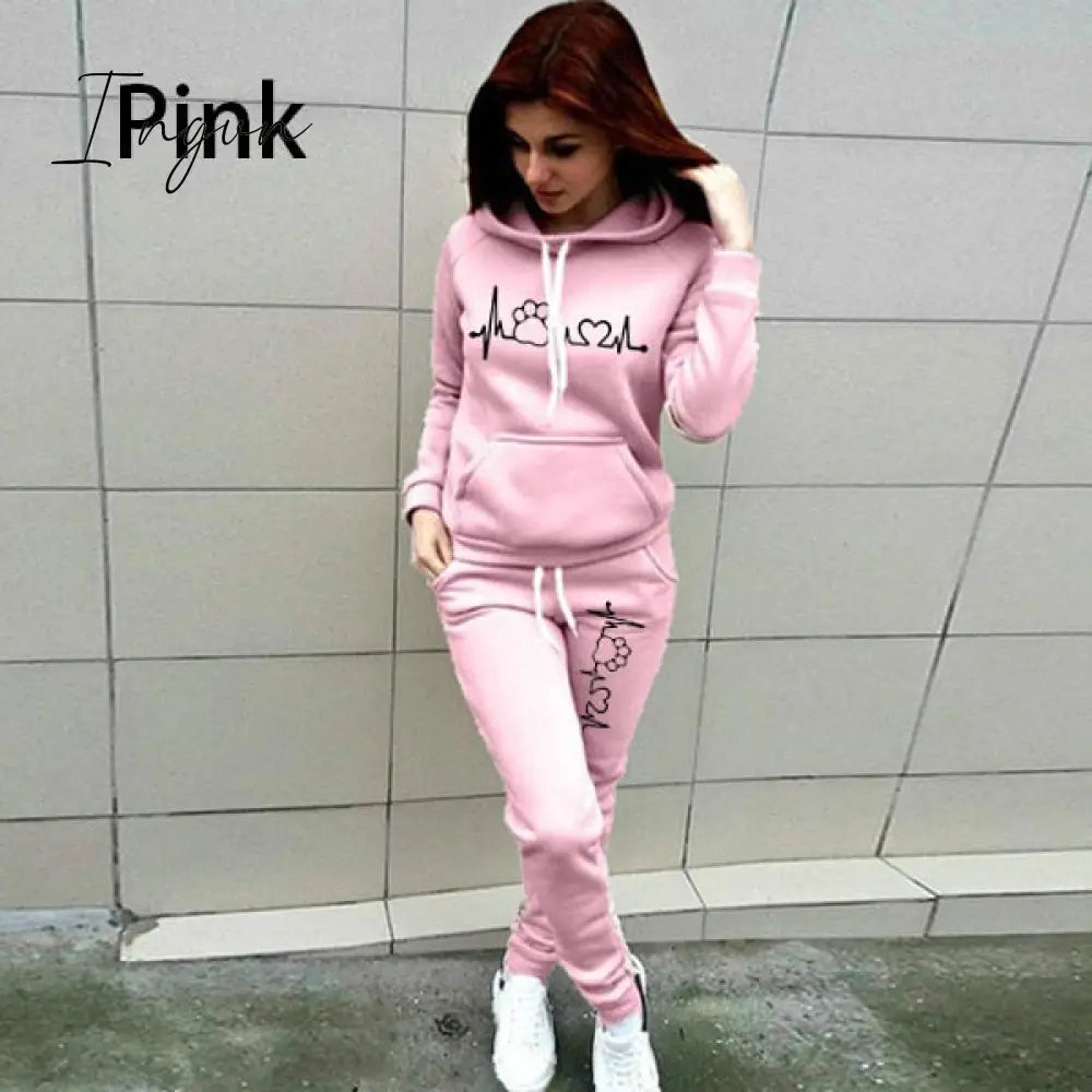 Ingvn - Two Piece Sets Casual Tracksuit Women Hooded Pullover Hoodies and Pants Suit Outfits Female Sweatshirts Autumn Spring Tracksuits