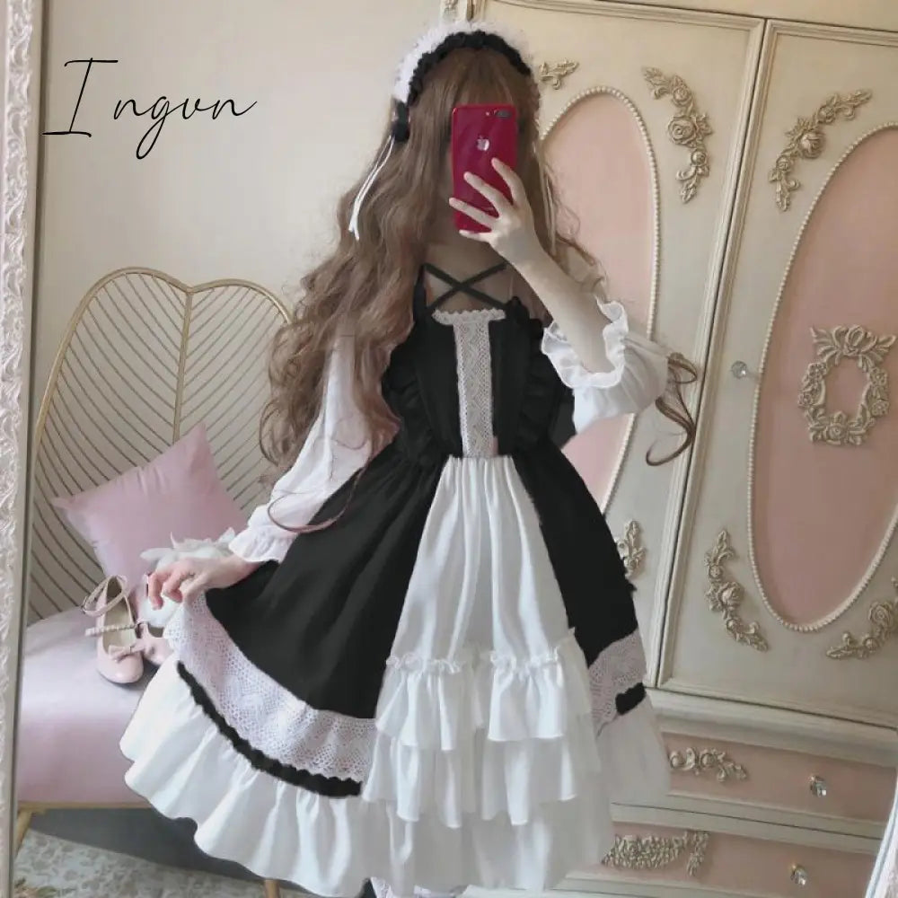 Ingvn - Quality Kawaii Lolita Style Dress Women Lace Maid Costume Dress Costume Sweet Gothic Party Robe Renaissance sSpring