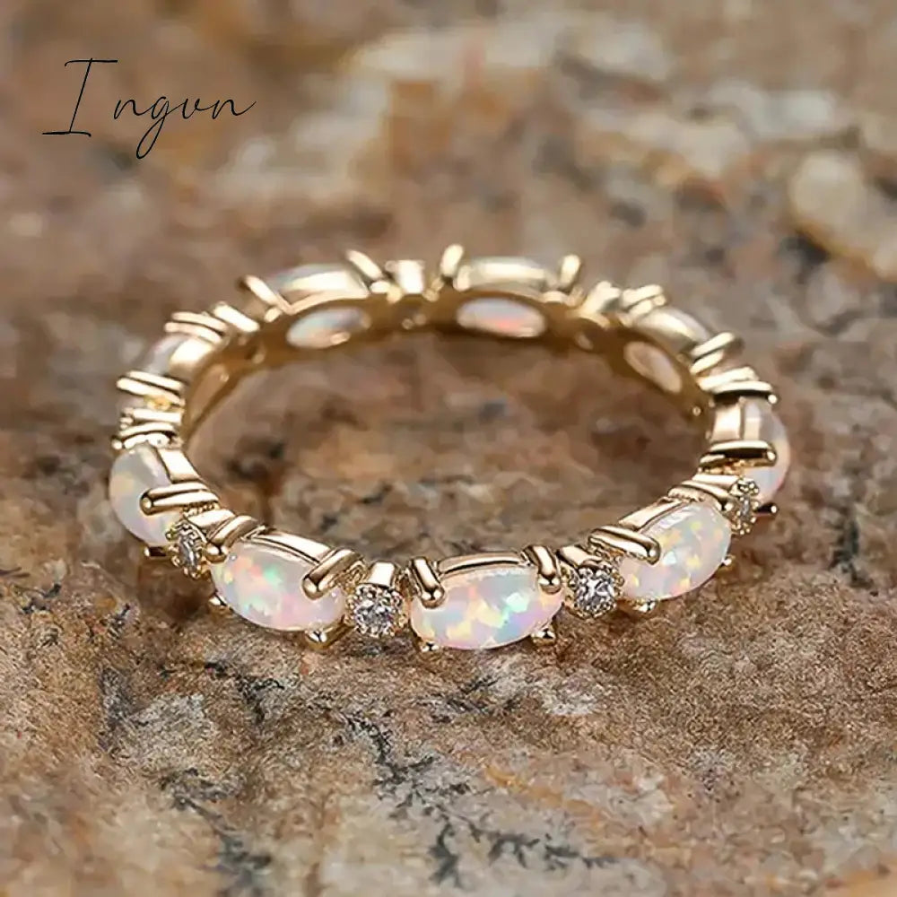 Ingvn - Imitation Opal Promise Rings for Women Statement Finger Accessories Daily Wear Party Chic Girl Rings Gift Fashion Jewelry