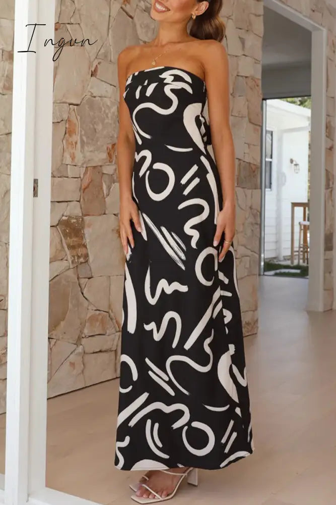 Ingvn - Sexy Geometric Print Backless Strapless Printed Dress Dresses