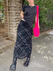 Ingvn - Layered Checked Midi Skirt