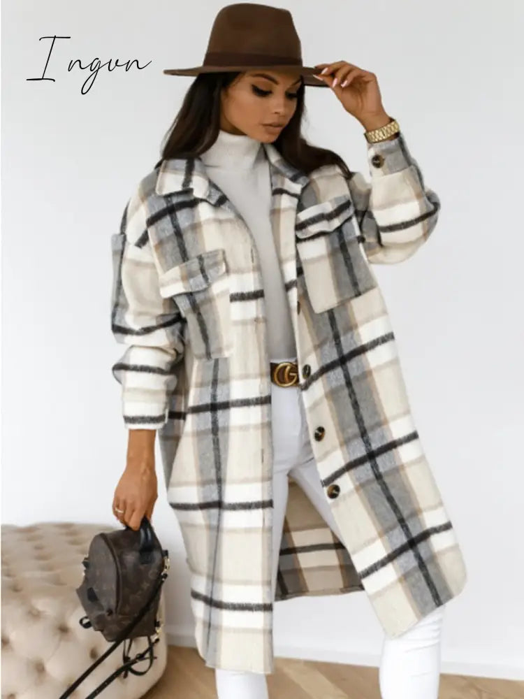 Ingvn - Selling Women's Autumn Coat Fashion Long Section Casual Warm Lattice Woolen Winter Jacket Banquet Trend Lapel Women's Windbreaker