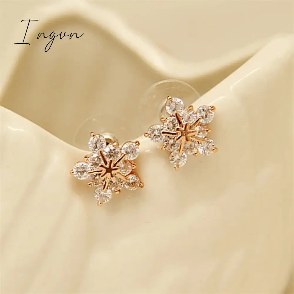 Crystal Zircon Snowflake Stud Earrings For Women Shiny Rhinestone Charm Earring Girls Christmas New Year Birthday Jewelry Gifts