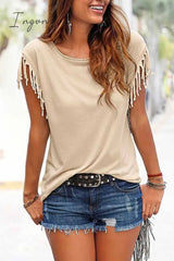 Ingvn -  Short-sleeve Loose Tassel T-shirt(3 Colors)