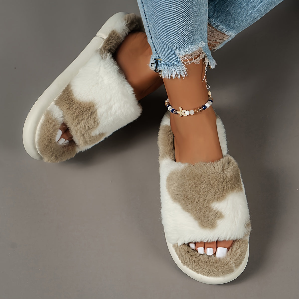 CozyPlus Furry House Slippers - Slippers with Single Band Open Toe Platform, Fuzzy Comfy Warm Design for Home Relaxation - Perfect for Cold Winter Days