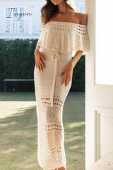 Ingvn - Sexy Solid Hollowed Out Off the Shoulder One Step Skirt Dresses