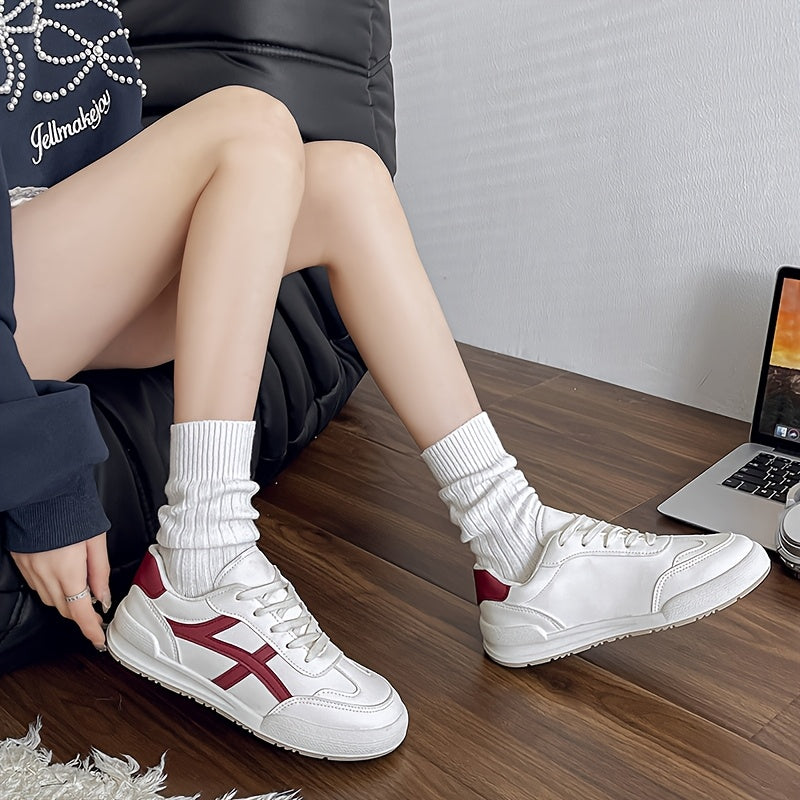 Women's Lightweight & Comfortable Casual Sneakers - Lace-Up, Low Top, Solid Color with PU Cover Upper and Rubber Sole