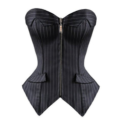 Sexy Black Striped Overbust Corset Office Lady Corselet Sexy Women Zip Corset Bustier Strapless Tops Costume Fashion