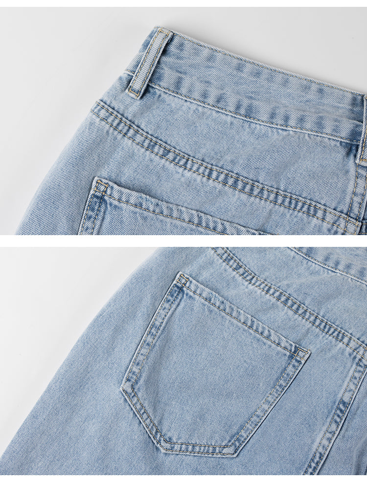 Voguable  Womens Loose Fit Jeans  Ripped Wide Leg For Women High Waist Blue Wash Casual Cotton Denim Trousers Summer Baggy Jean Pants