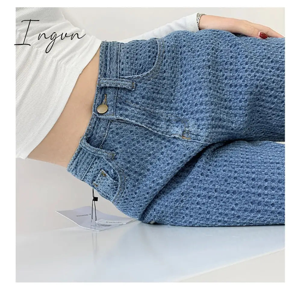 Ingvn - Women Jeans High Waist Casual Streetwear y2k Baggy Office Lady New Fashion Korean Denim Trousers Female Straight Wide Leg Pants