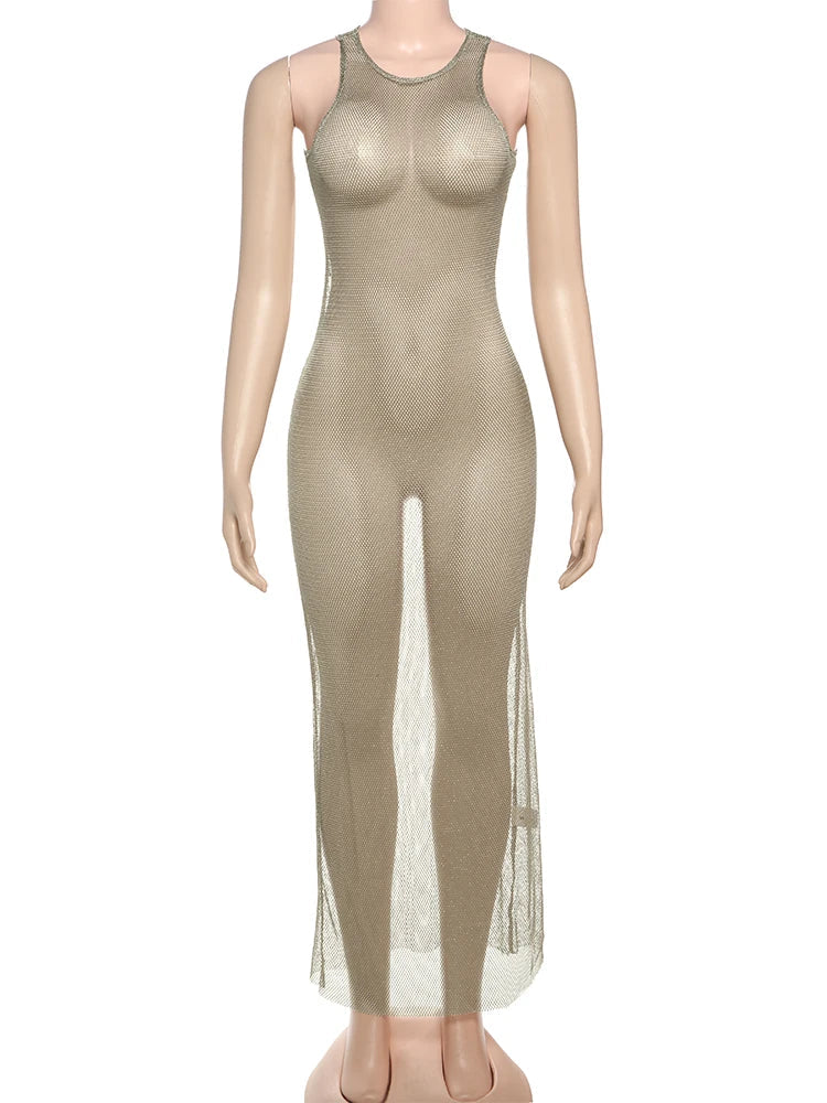 Hottie Coquette Dress Women Y2K Bright Silk Music Festivals Hipster Midnight Sleeveless Hollow Sexy Clubwear Vestidos