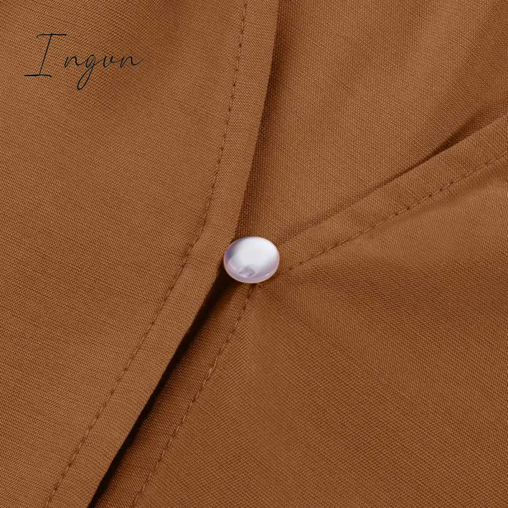 Ingvn - Loose Dress Autumn Women Long Sleeve Solid V Neck Party Dress Casual Loose Ruffled Pleated Party Vestido Robe
