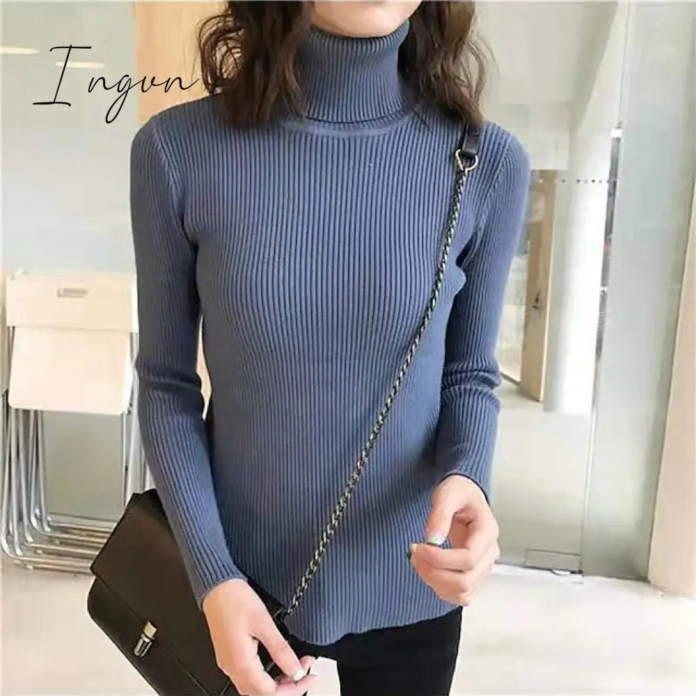 Ingvn - Women's Pullover Sweater Jumper Jumper Ribbed Knit Knitted Thin Solid Color Turtleneck Basic Casual Daily Winter Fall caramel Black One-Size