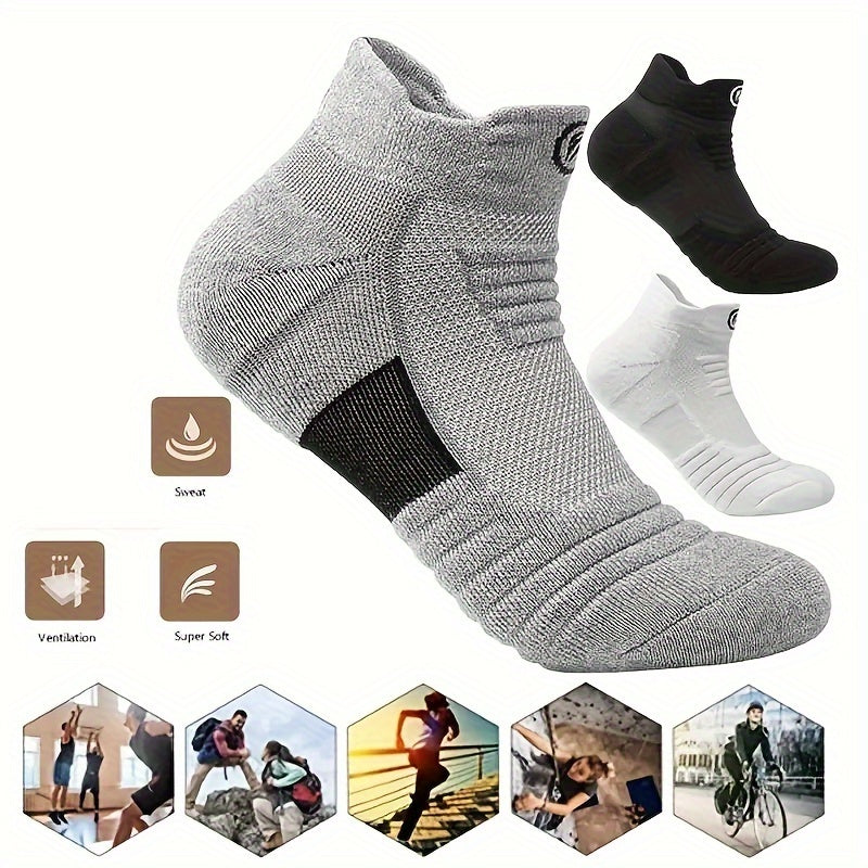 5 Pairs of Ultra-Comfortable Marathon Compression Socks - Moisture-Wicking, Breathable, and Quick-Drying for Outdoor Fitness and Sports - All-Season, Thin, and Stylish Knit Fabric Polycotton and Polyester Blend