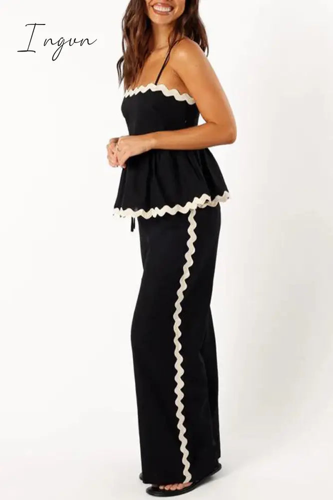 Ingvn - Casual Ripple Draw String Backless Contrast Sleeveless Two Pieces