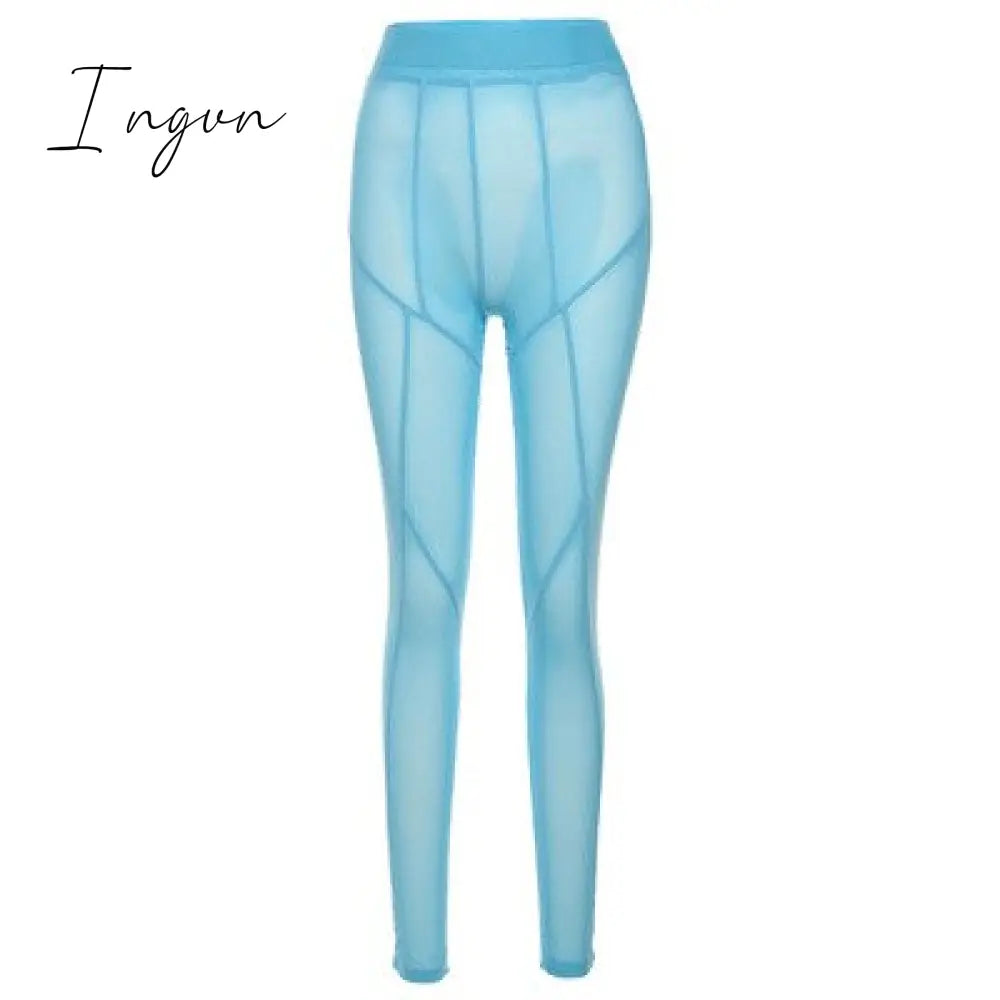 Ingvn - New Sexy See-through Black High Waist Long Trousers Casual Sweatpants Women Autumn Elastic Pencil Pants Mesh Leggings
