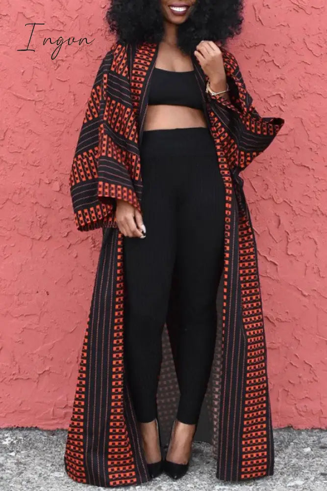 Ingvn - White Casual Street Print Patchwork Cardigan Collar Plus Size Overcoat