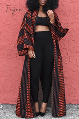 Ingvn - White Casual Street Print Patchwork Cardigan Collar Plus Size Overcoat