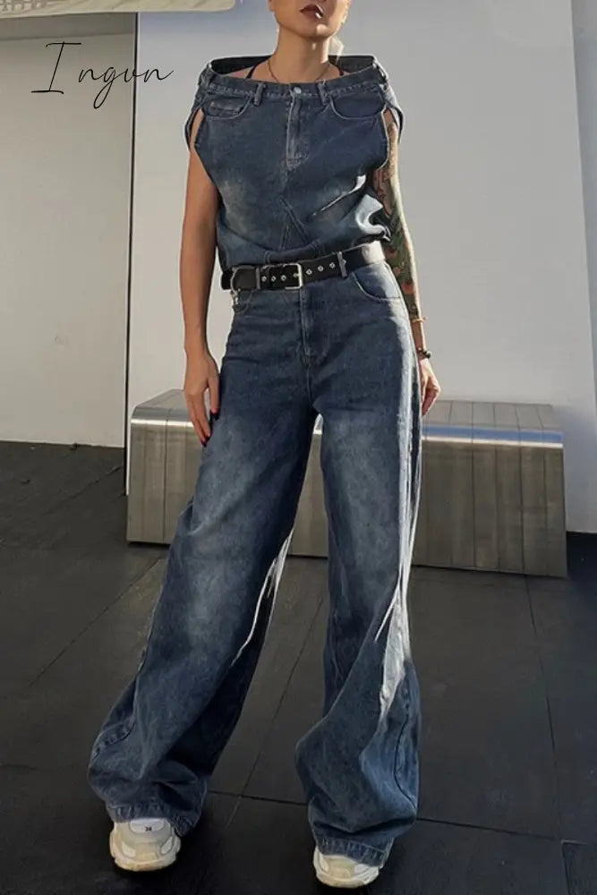 Ingvn - Casual Solid Patchwork Asymmetrical Sleeveless Two Pieces