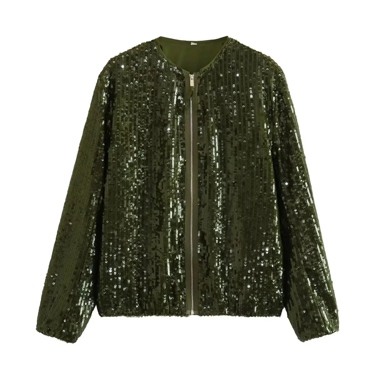Ingvn  O-neck Sequins Bomber Jackets for Women Autumn Fashion Zip-up Long Sleeve White Coats Streetwear Female Tops Outerwears