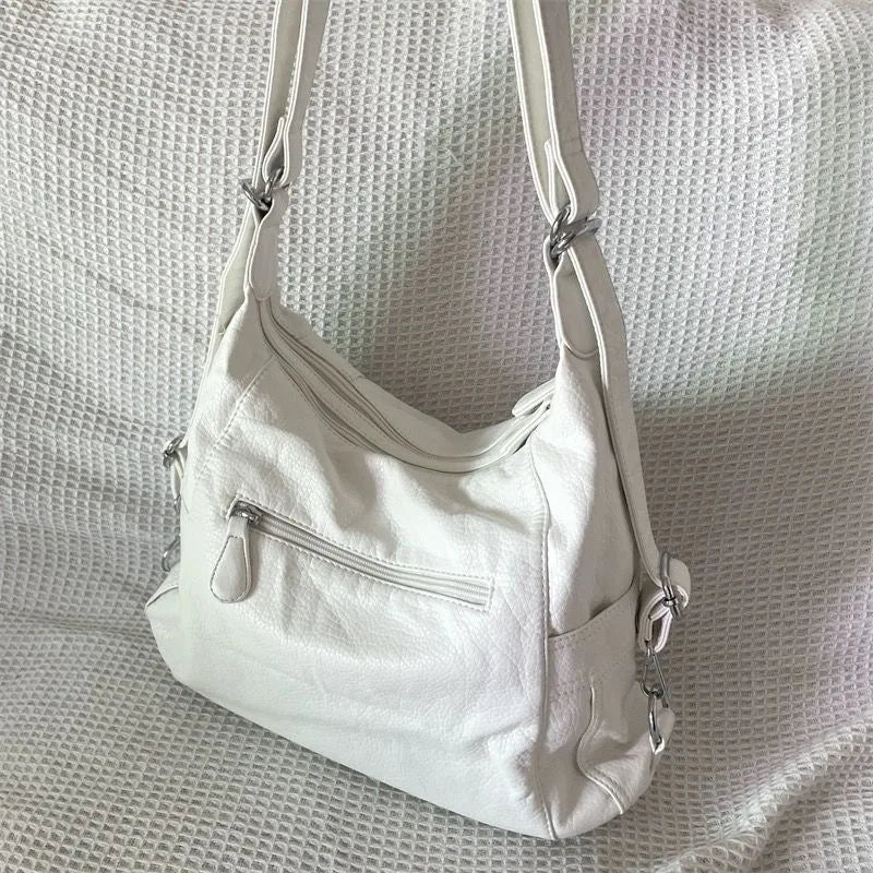 INGVN  Y2k Large Capacity Shoulder Bag White Pu Leather Cross Handbag American Style Punk Goth Fashion Simple Designer Handbag
