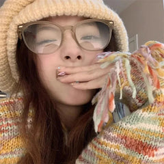 INGVN  Korea Big Glasses Frame Women Lovely Ins No Makeup Plain Glasses Men Eyewear Cute Decorative Computer Glasses
