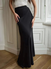 Summer Satin High Waist Long Skirt Female Slim Patchwork Fashion Elegant Streetwear Casual Solid Maxi Skirt Clothes
