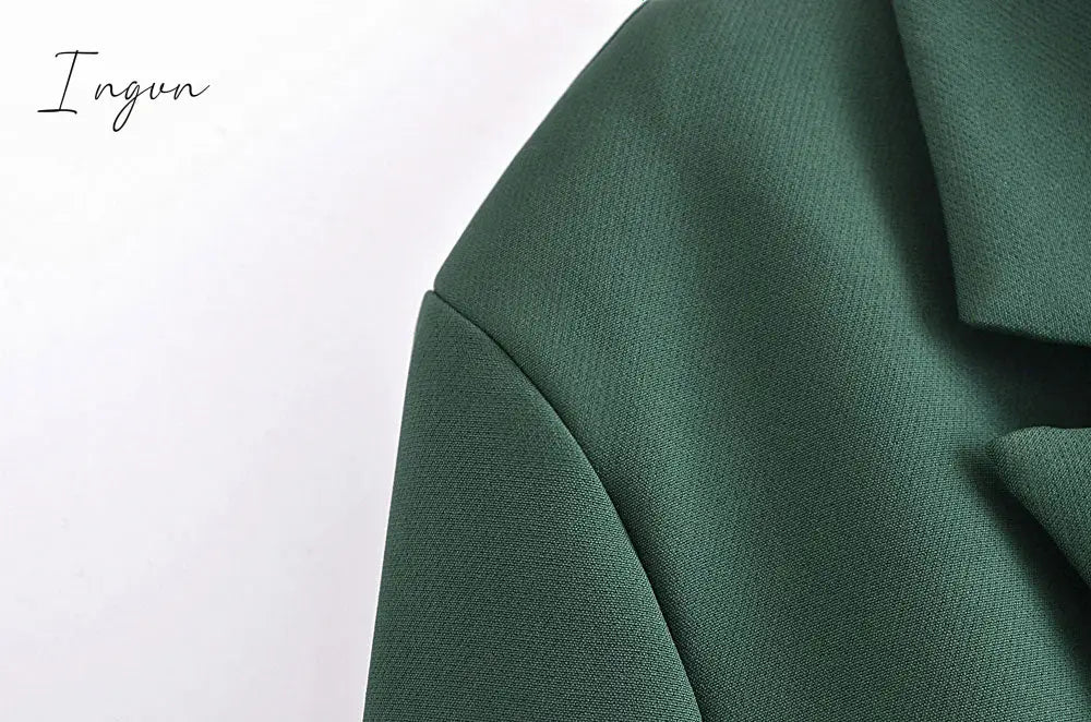 Ingvn - Women Fashion Solid Double Breasted Blazers Female Elegant Long Sleeves Loose Jacket Coats Office Ladies Outerwear Top