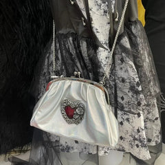 Ingvn  Vintage Y2k Womens Handbag Silver Gothic Fashion Chains Casual Shoulder Bag Pu Leather Pleated Original Female Shell Bag