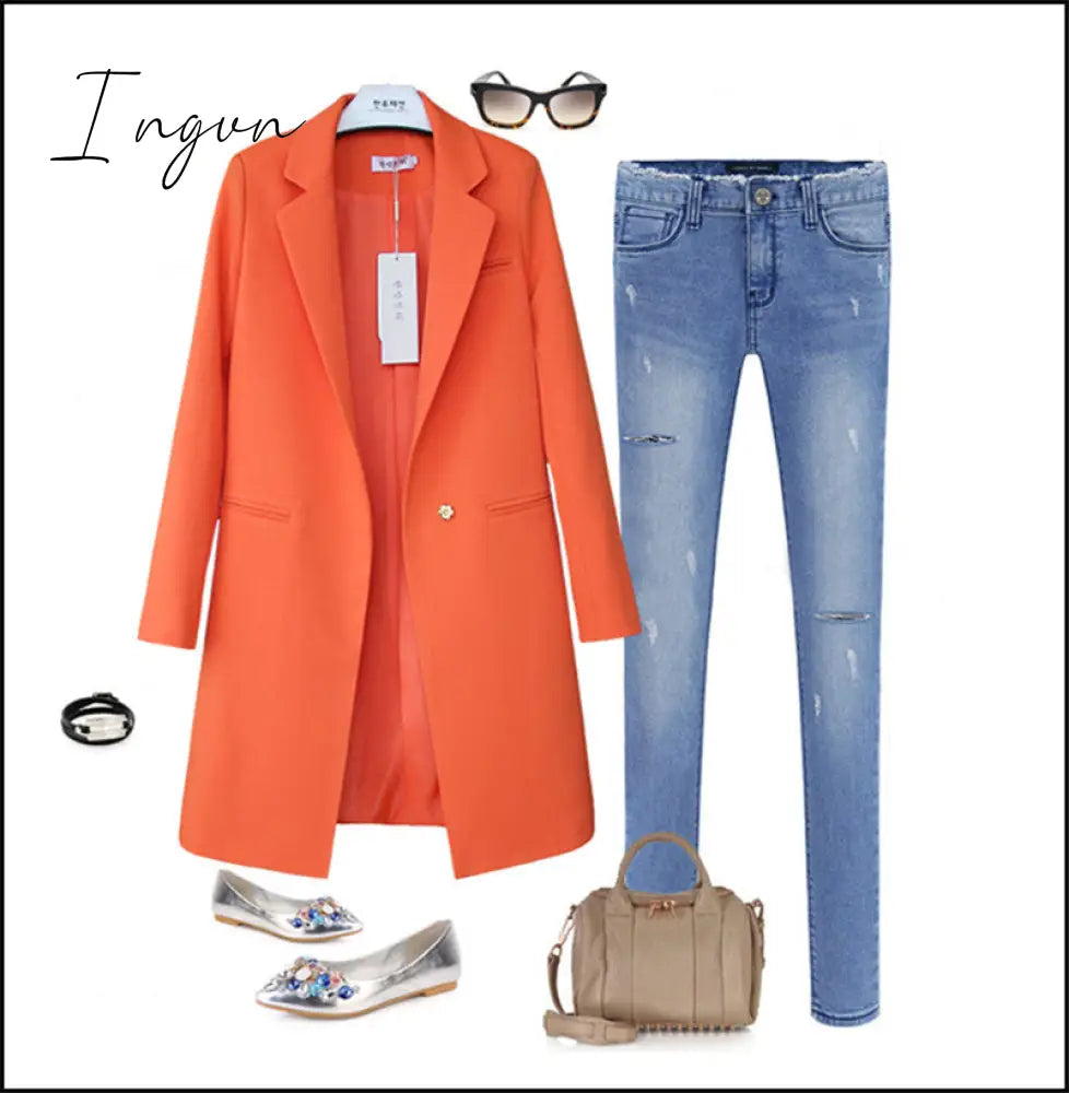Ingvn - Spring Autumn Blazers Women Small suit Plus size Long sleeve jacket Casual tops female Slim Wild Blazers Windbreaker coat