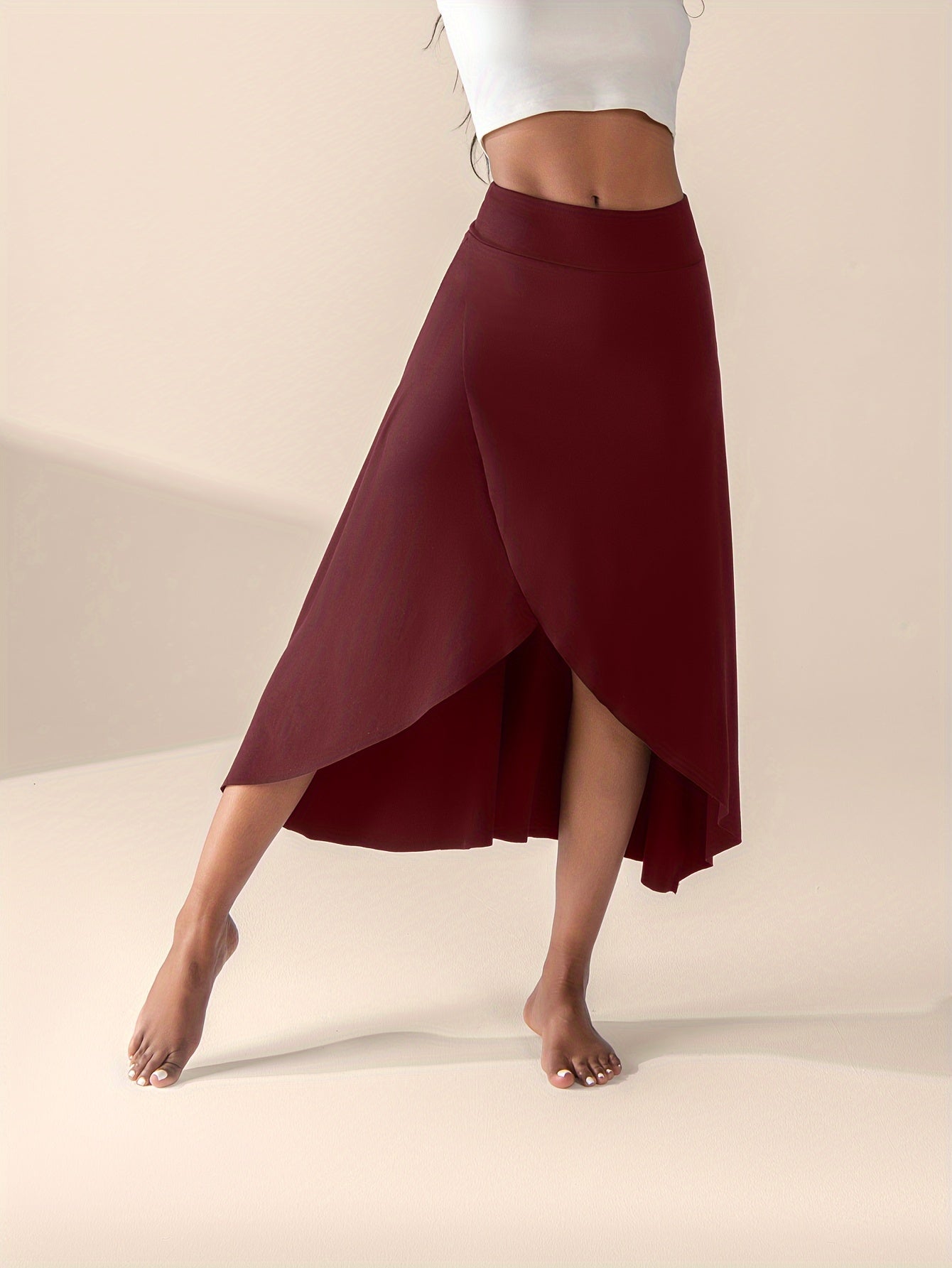 Women's High-Waisted Split Skort with Pockets, Solid Color Casual Sports Skirt, Breathable & Flexible for Active Wear