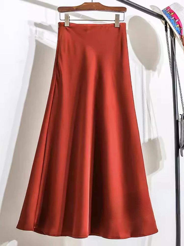 Acetic Satin Fishtail Skirt Woman Korean Fashion Elastic High Waist Skirts for Women Spring/summer 2024 New Slim Long Dresses