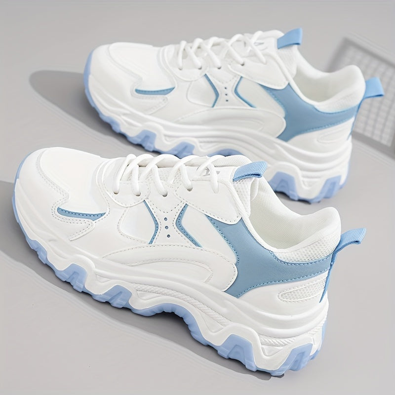 Plus Size Women's Comfortable Low Top Platform Sneakers, Casual Lace Up Outdoor Shoes