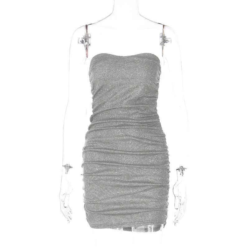 Pphmm pop culture dress to impress Style Women's Spring New Fashion Sexy V-neck Tube Top Backless Pleated Dress