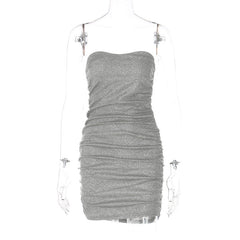 Pphmm pop culture dress to impress Style Women's Spring New Fashion Sexy V-neck Tube Top Backless Pleated Dress