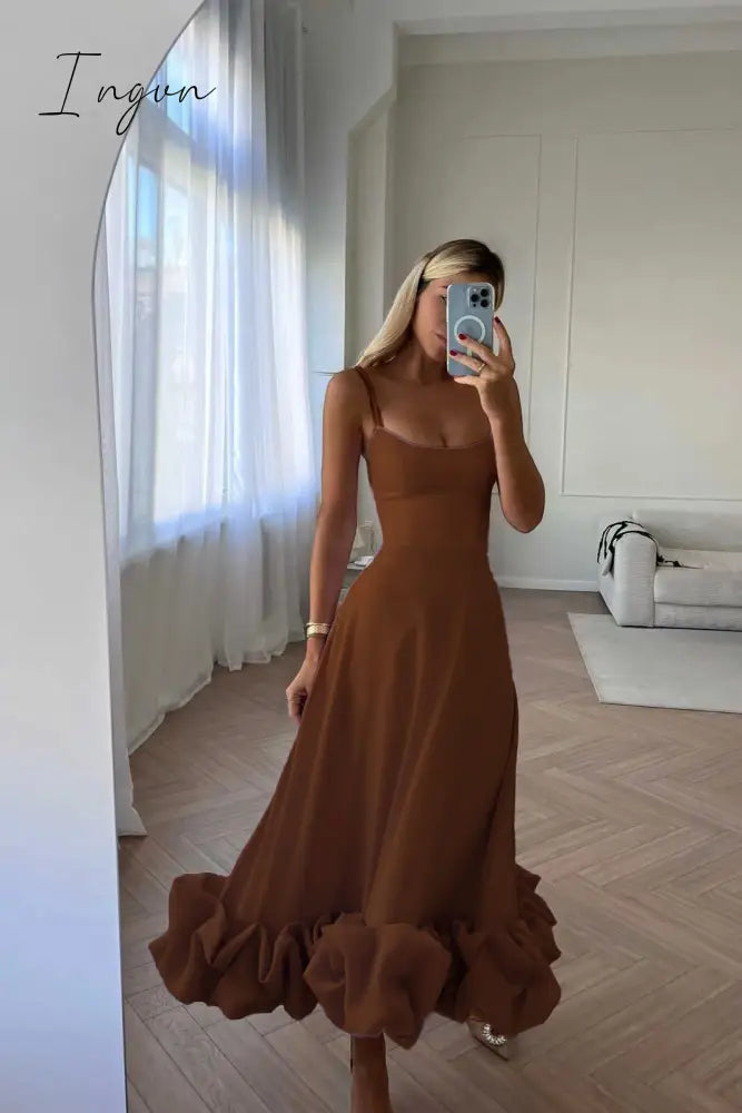 Ingvn - Elegant Flower Hem Sexy Midi Dress Women Spaghetti Strap Sleeveless Backless A- Line Loose Temperament Long Dress