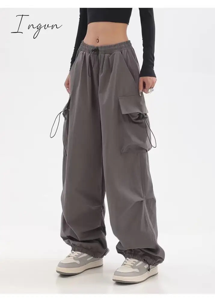 Ingvn - Cargo Pants Women Baggy Trousers 2023 Fall Streetwear Oversized Pants Vintage Casual Elastic Waist Loose Sweatpants Women