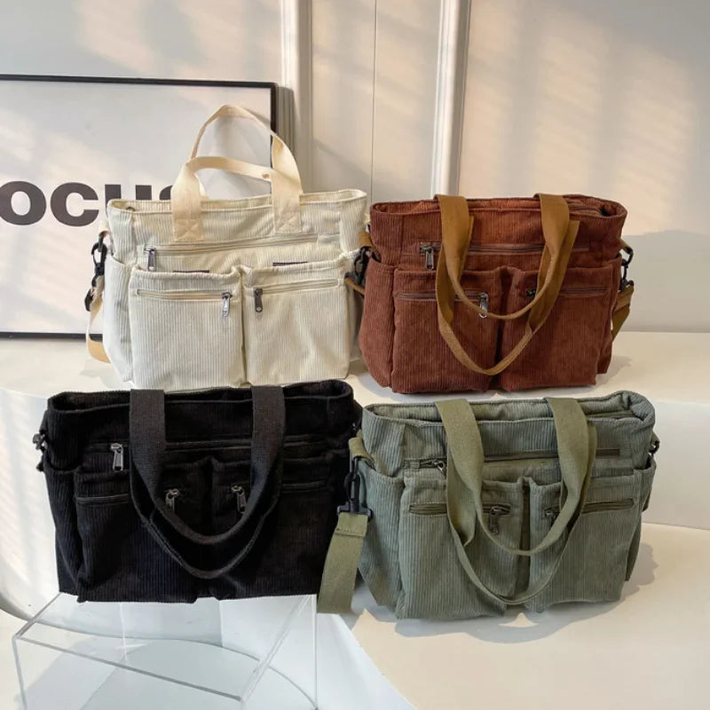 Ingvn  Large Capacity Corduroy Women Tote Bag Classic Korea Style Elegant Shoulder Bag Traveling Multilayer Thick Classy Crossbody Bag