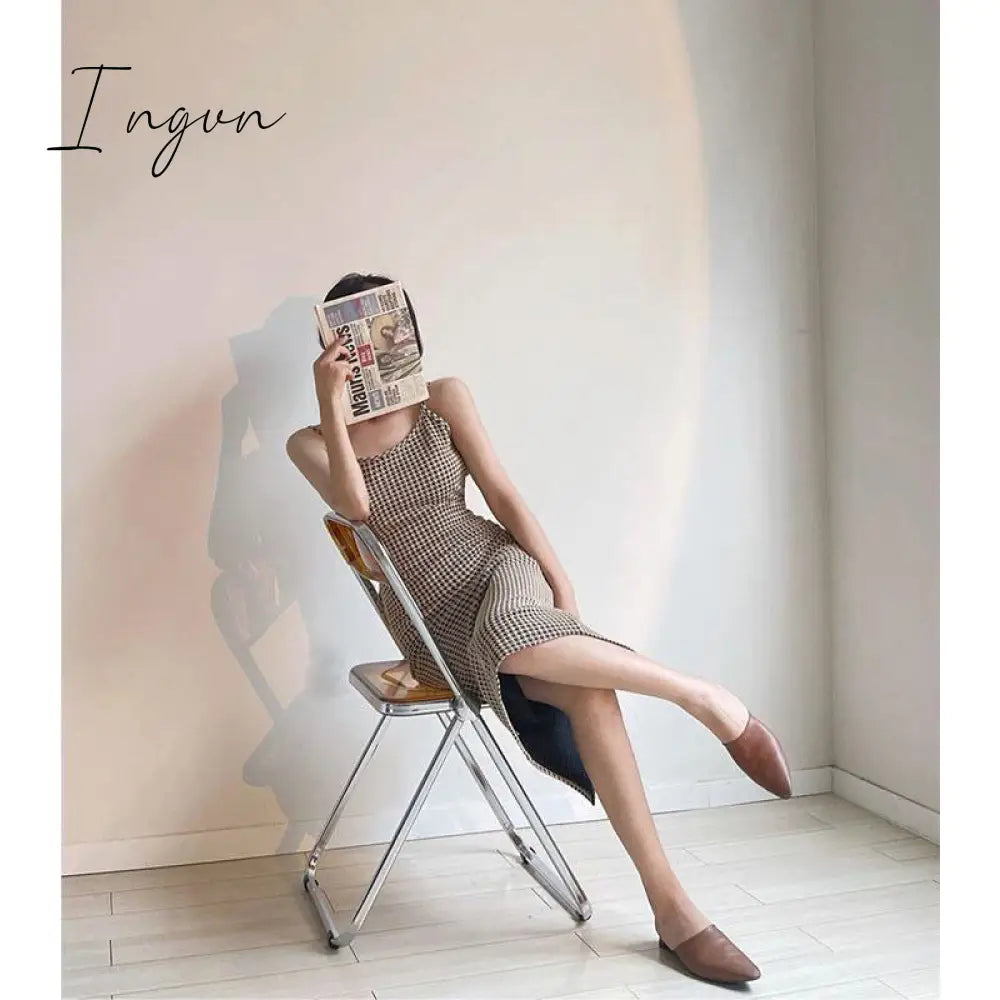 Ingvn - Women's Dresses Party Sexy Dresses Elegant Summer Women's Houndstooth Print Tight Bandage Dresses Club Gala Party Long Dres