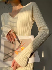 Ingvn - Winter Base Clothes 2023 Autumn New Bodycon Knitted Midi Dress Women Fashion Korean Warm Long Sweater Vestidos Female Elegant