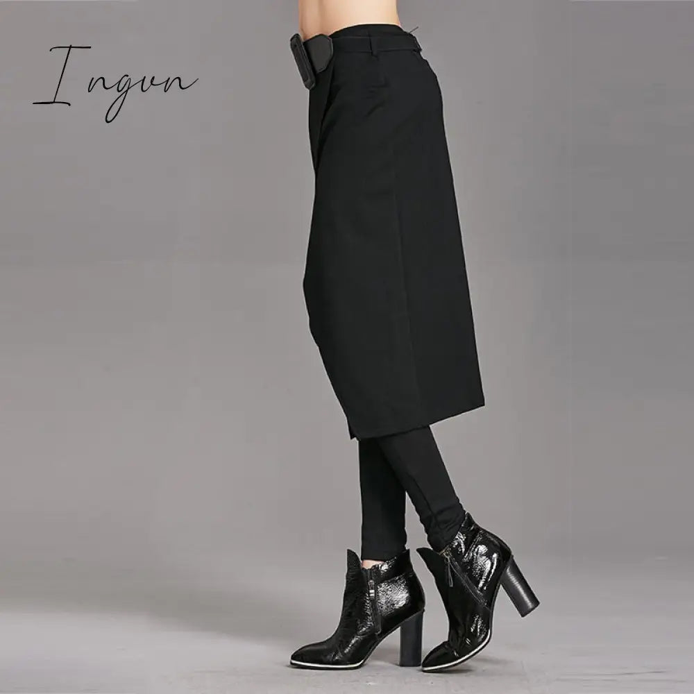 Ingvn - Spring Autumn Women Pants High Stretch Black Fake Two Pieces Pencil Skirt Pants Female Fashion Trousers Streetwear WP24