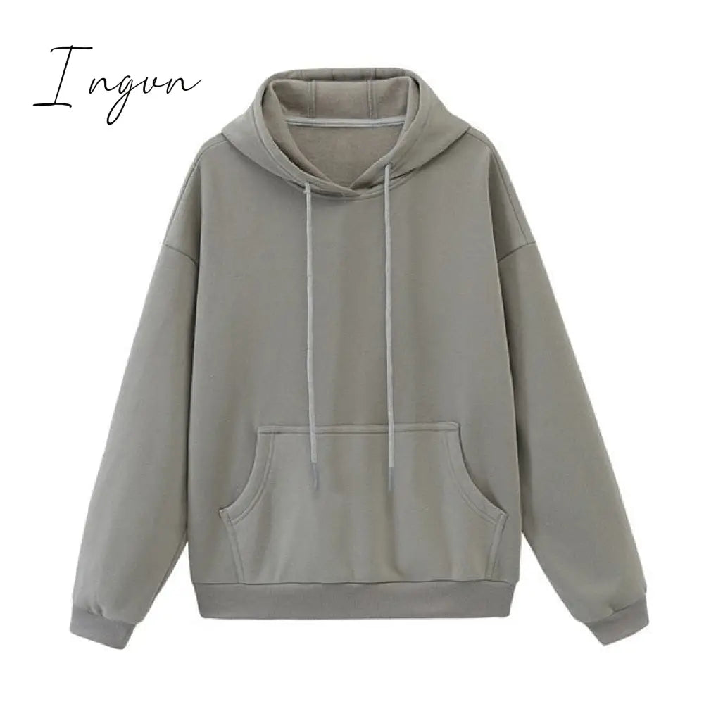 Ingvn - toppies Womens Tracksuits Hooded Sweatshirts Autumn Winter Fleece Oversize Hoodies Solid Pullovers Jackets Unisex Couple