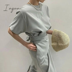 Ingvn - Korean Chic Summer Clothes New Light Luxury Thin Versatile Personalized Medium Length Dress Woman Goddess Dresses