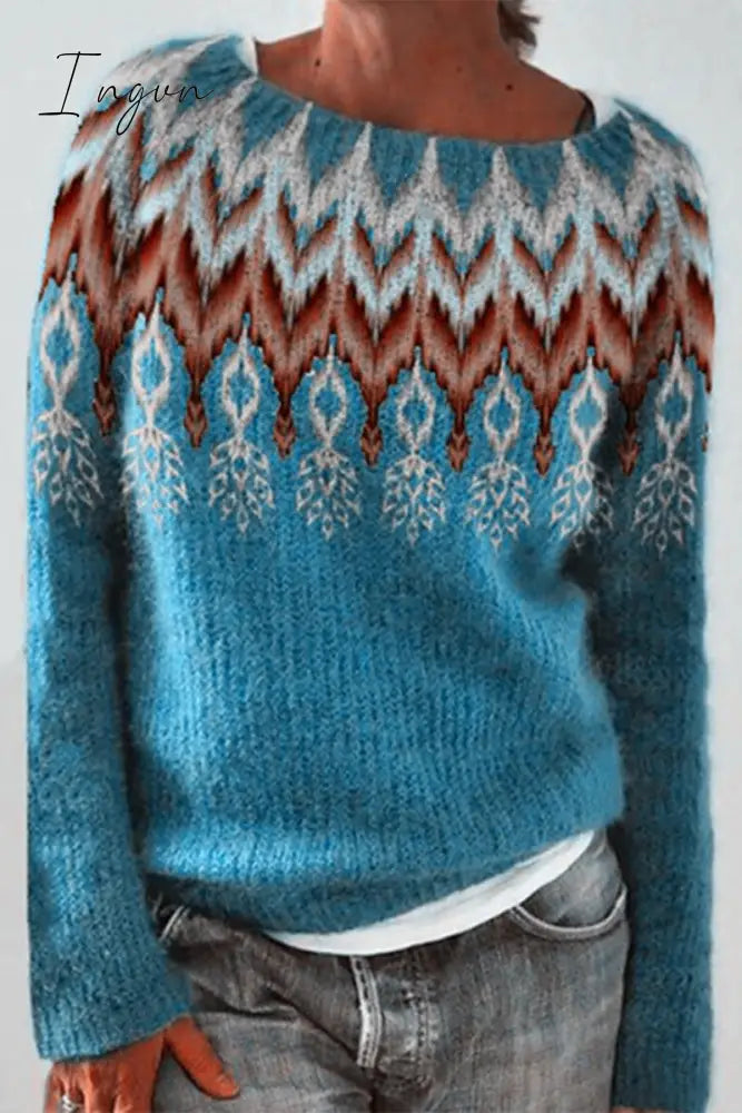 Ingvn - Casual Color Block Contrast O Neck Sweaters(8 Colors)