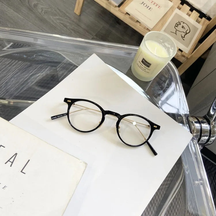 INGVN  Korean Small Clear Round Glasses Frame Women Sweet Girl Ins No Makeup Plain Glasses Men Eyewear Cute Decorative Computer Glasses