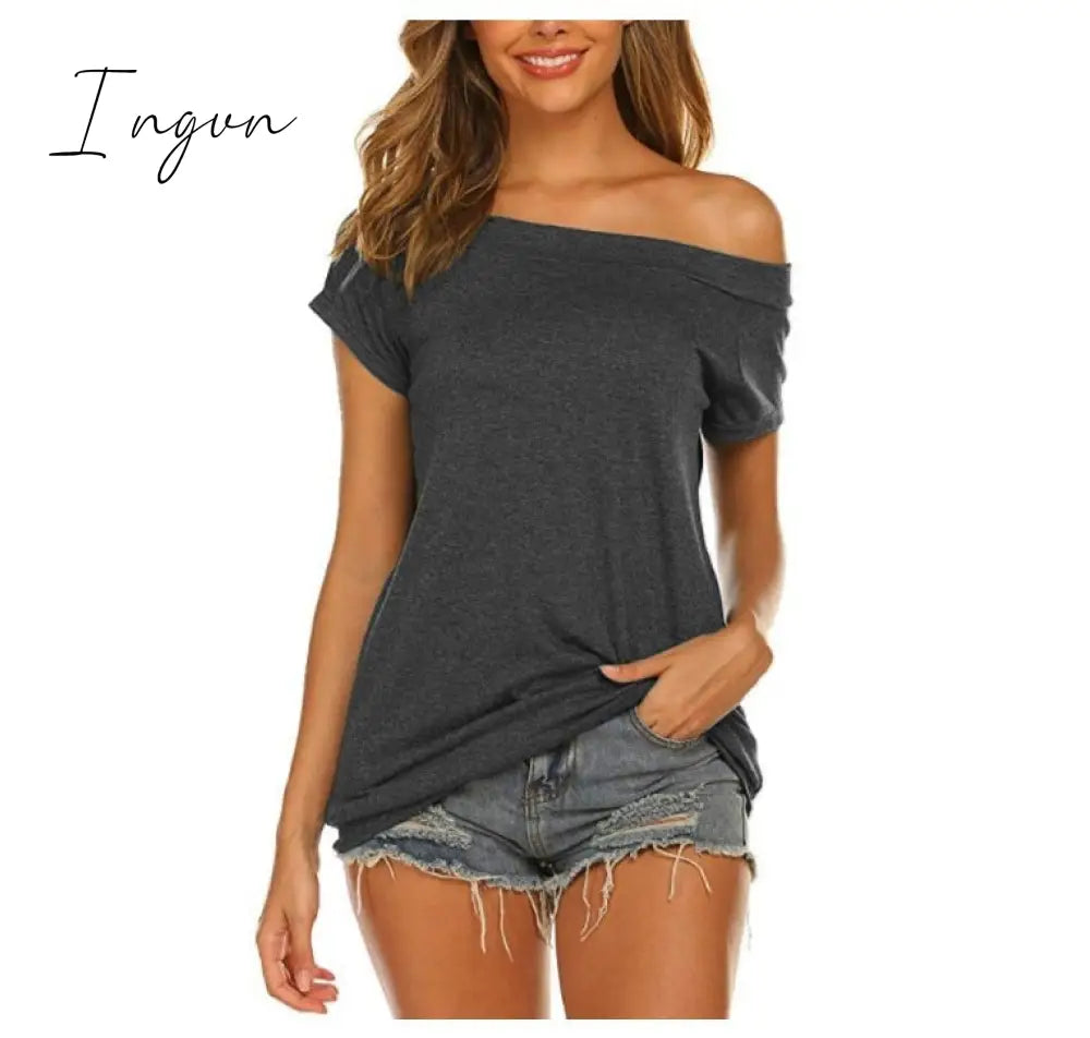 Ingvn - Stylish Off Shoulder Solid Color Long Sleeve Tops
