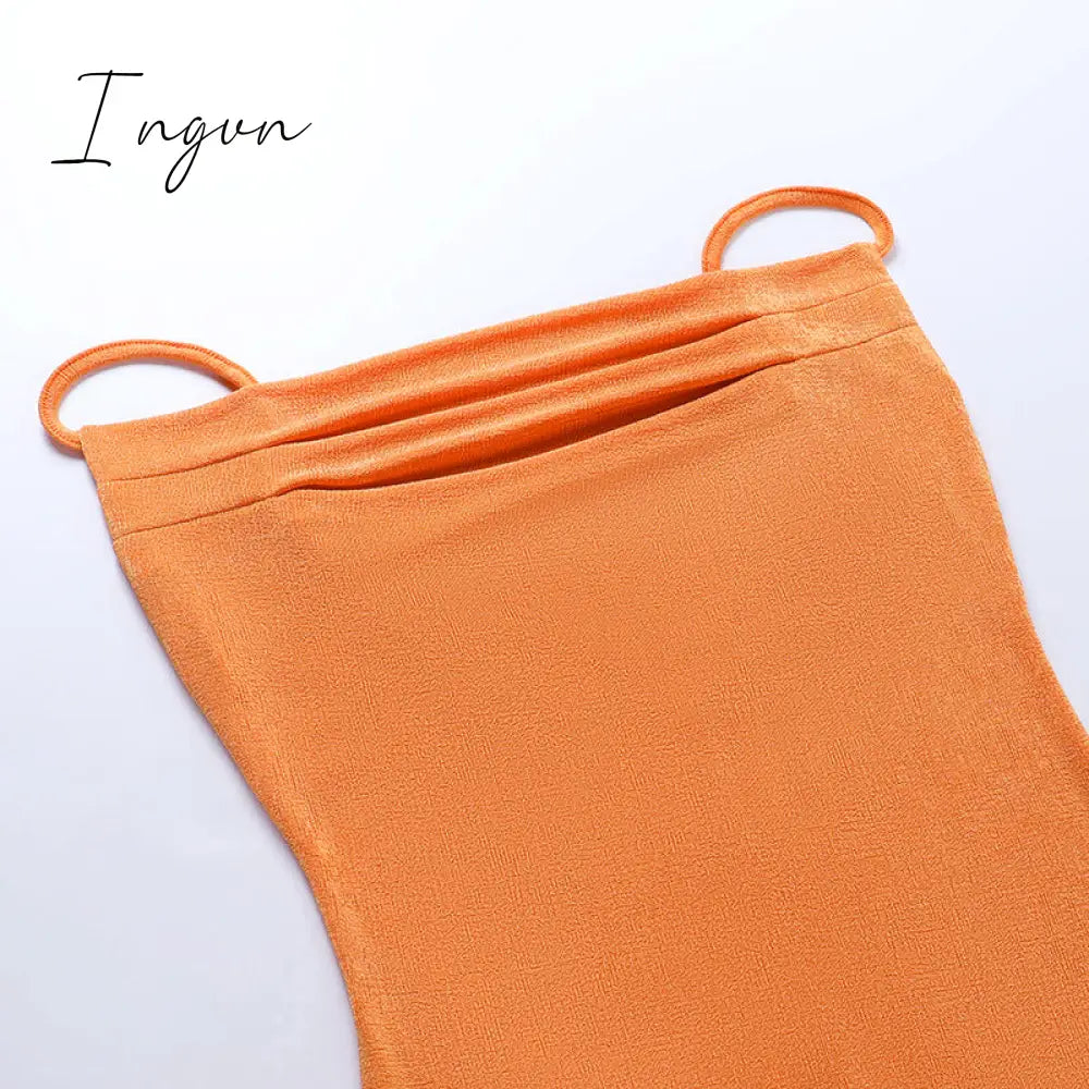 Ingvn - Spaghetti Strap Bodycon Dress Women Sexy Party Sleeveless Backless Solid Side Split Long Robe Elegant Commute Maxi Dresses